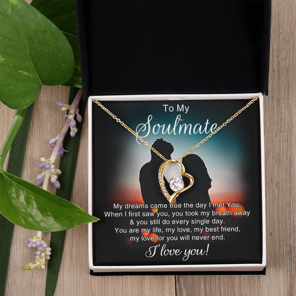 To My Soulmate Necklace for Women Birthday Christmas Jewelry Gifts For My Wife with Message Card Box Personalized Gift Present Pendant for Future Wife Soulmate Girlfriend Love 4 Forever Love Necklace