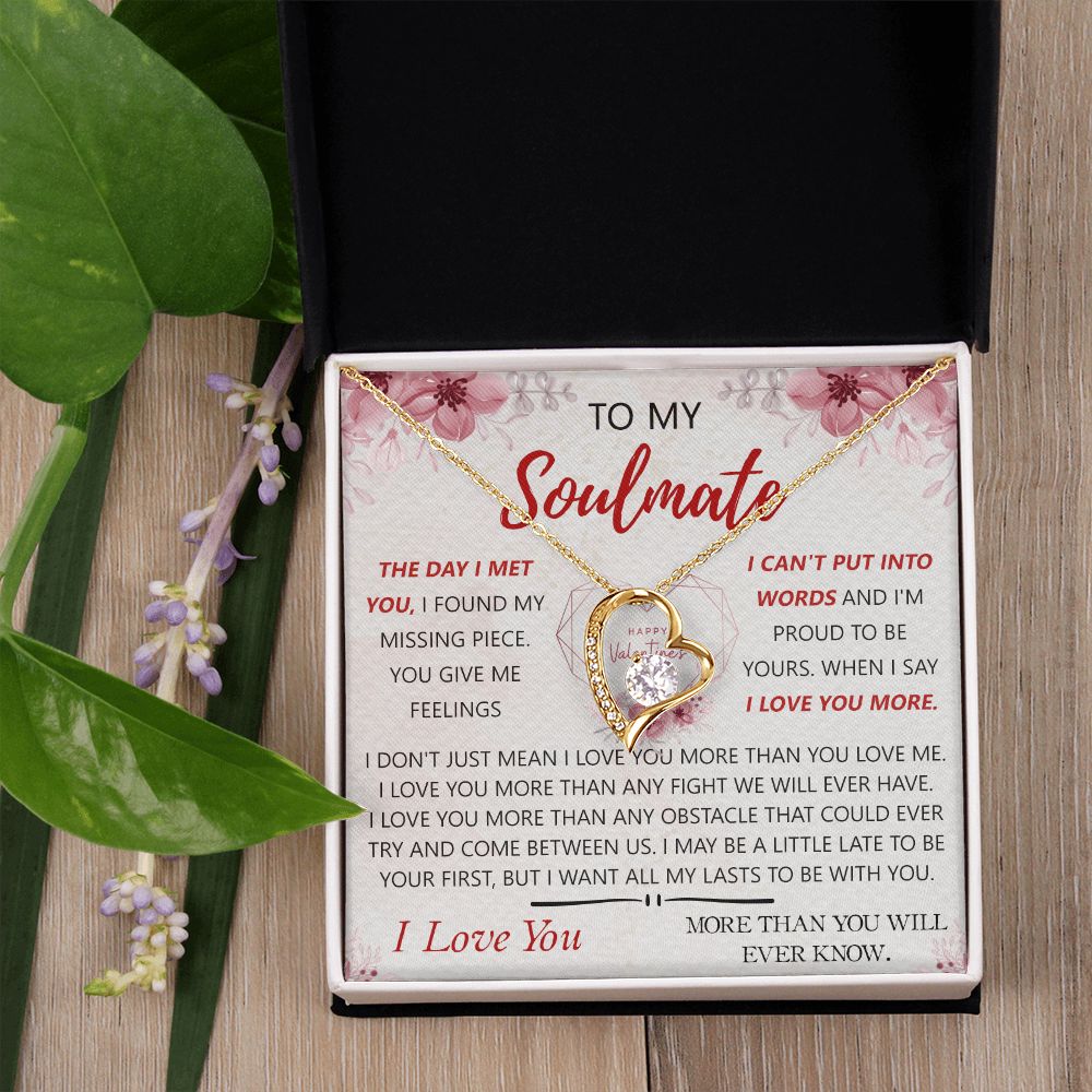 To My Soulmate Necklace for Women Birthday Christmas Jewelry Gifts For My Wife with Message Card Box Personalized Gift Present Pendant for Future Wife Soulmate Girlfriend Love 23 Forever Love Necklace