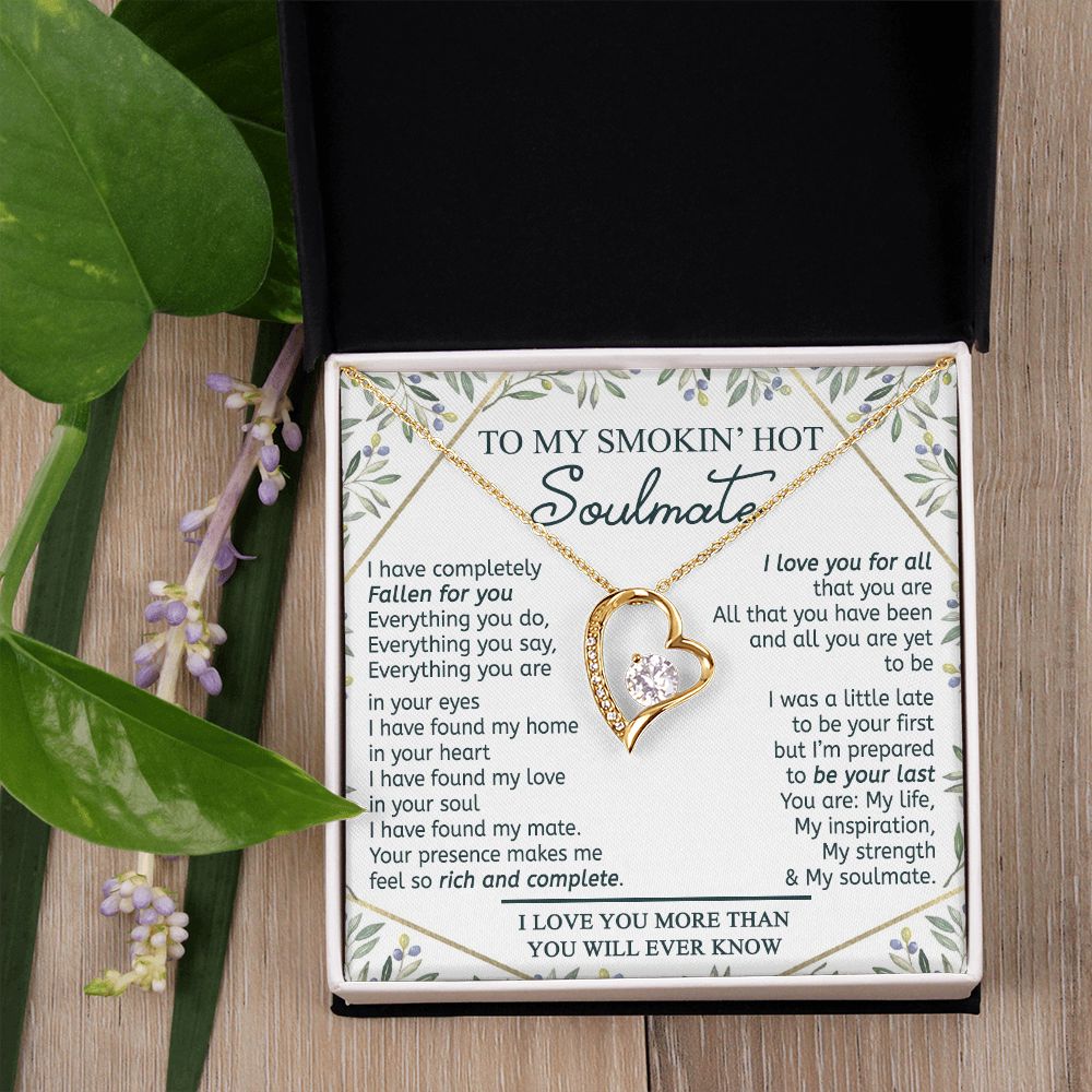 To My Smokin Hot Soulmate Necklace - Wife Gifts From Husband To My Wife Necklace, Gift for Her Romantic, Girlfriend Gifts Necklace for Wife from Men Includes Message Card and Gift Box 18 Forever Love Necklace
