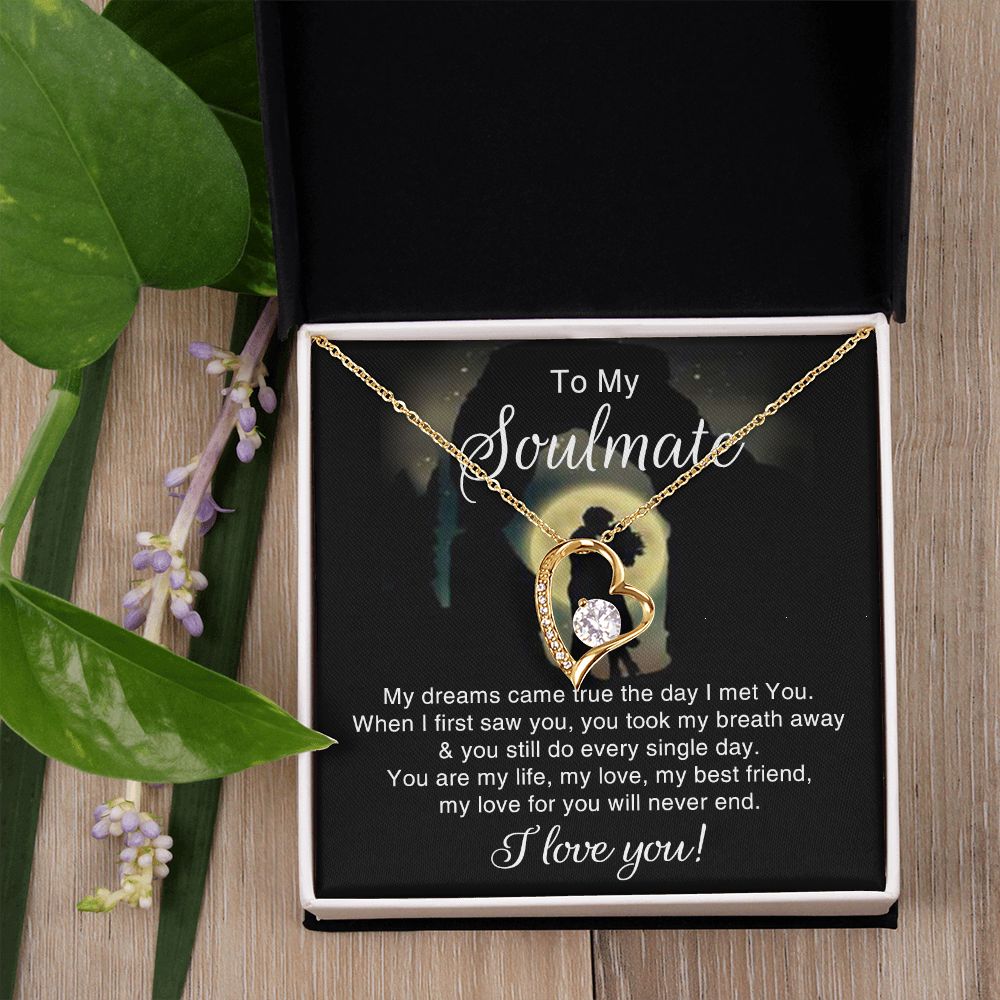 To My Soulmate Necklace for Women Birthday Christmas Jewelry Gifts For My Wife with Message Card Box Personalized Gift Present Pendant for Future Wife Soulmate Girlfriend Love 3 Forever Love Necklace