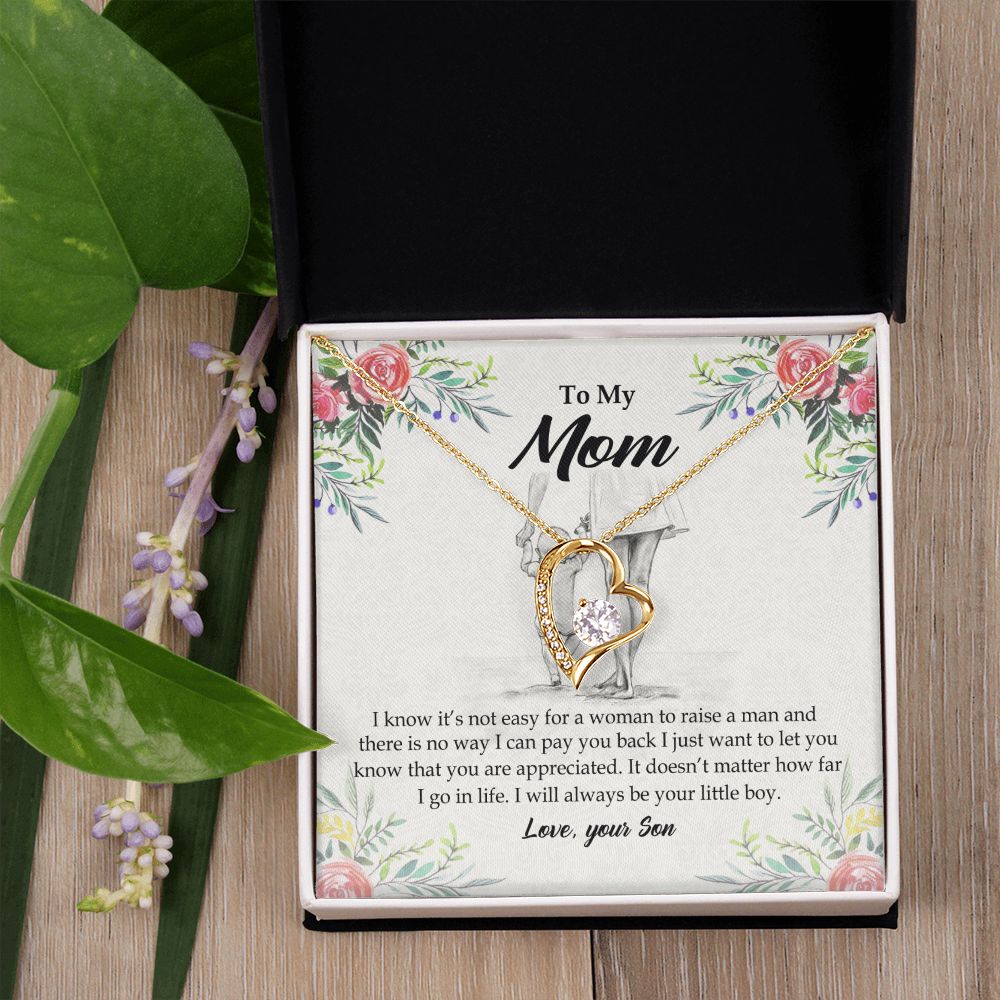 To My Mom Necklace Pendant Gift From Son And Happy Mother's Day Gift For Mom Birthday, Anniversary Your Little Boy Forever Love Necklace