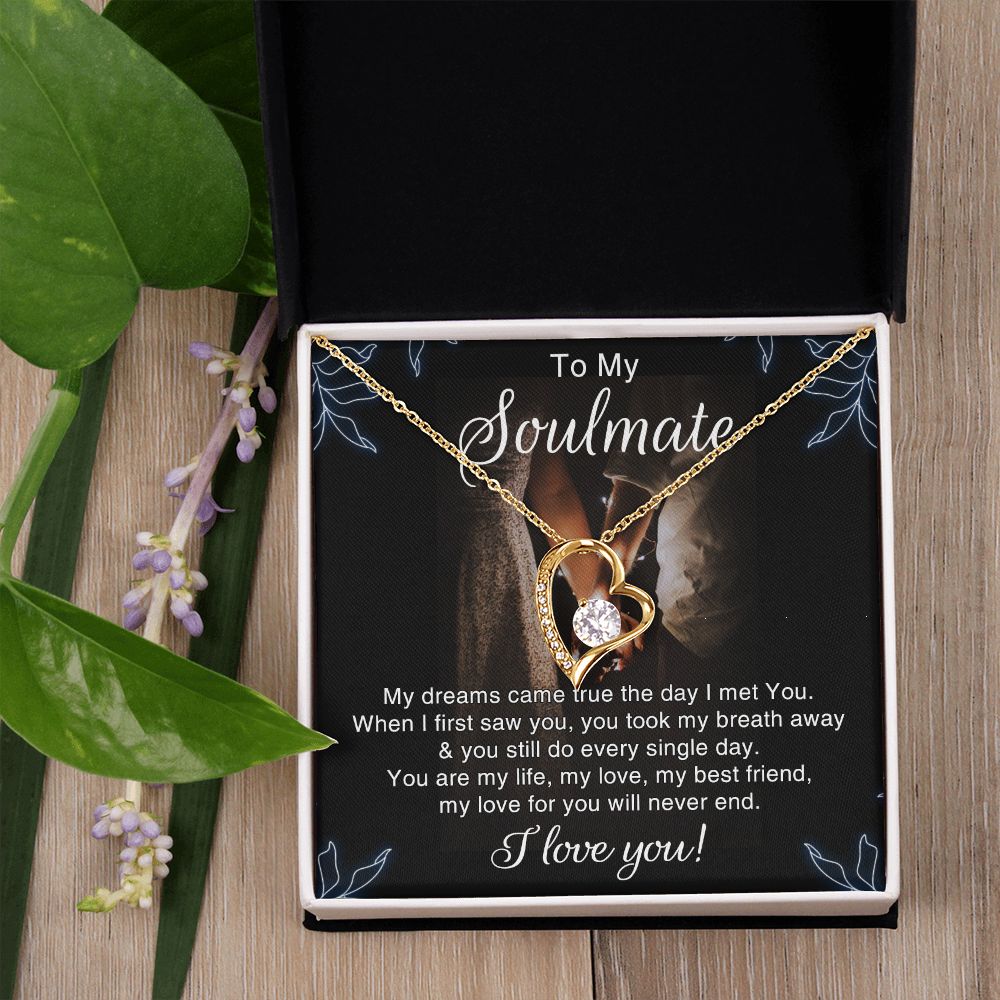 To My Soulmate Necklace for Women Birthday Christmas Jewelry Gifts For My Wife with Message Card Box Personalized Gift Present Pendant for Future Wife Soulmate Girlfriend Love 5 Forever Love Necklace