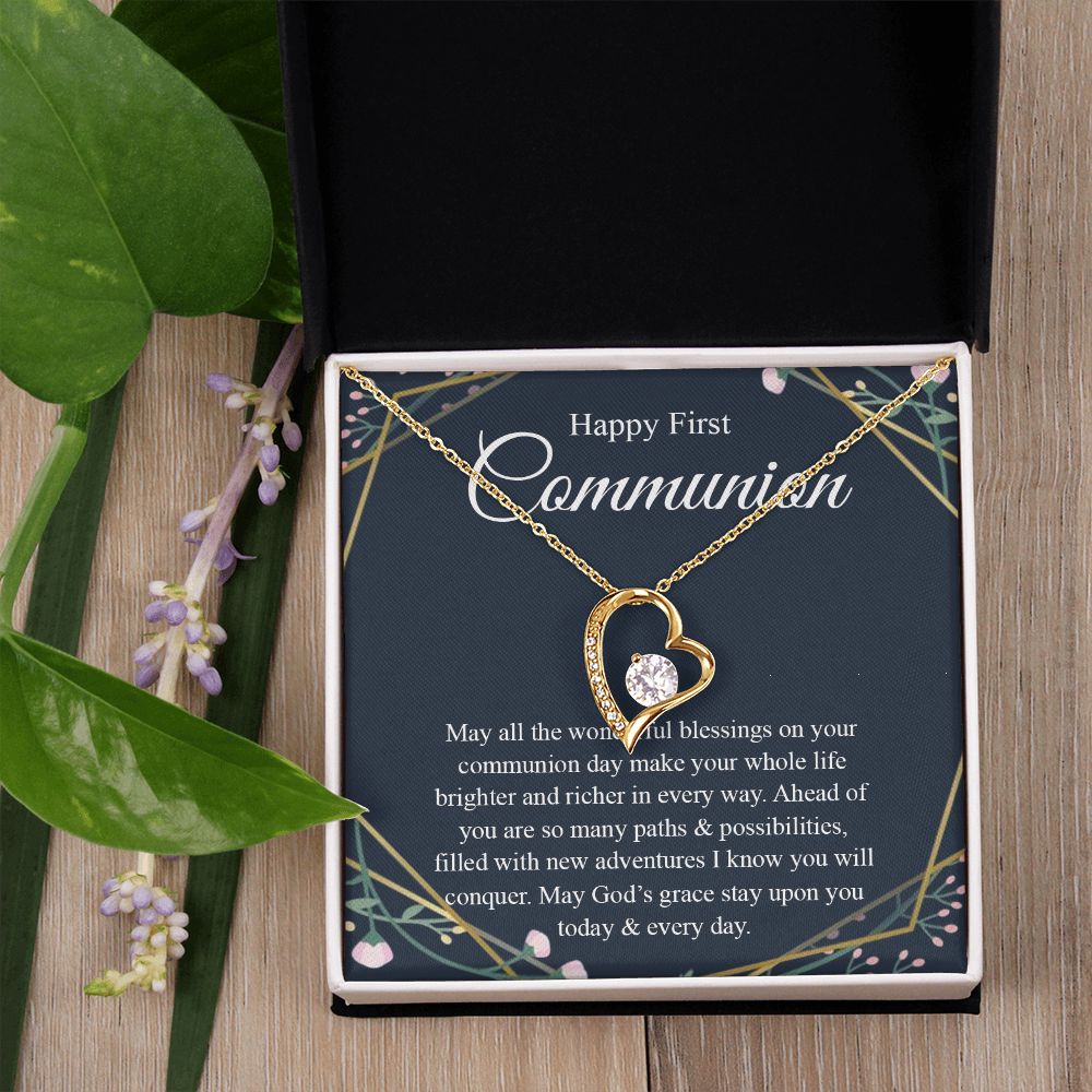 Interlocking Hearts Necklace, For First Communion Gift First Holy Communion Congrats Graduation Pendants Gift For Daughter, Granddaughter, Niece, Sister Forever Love Necklace