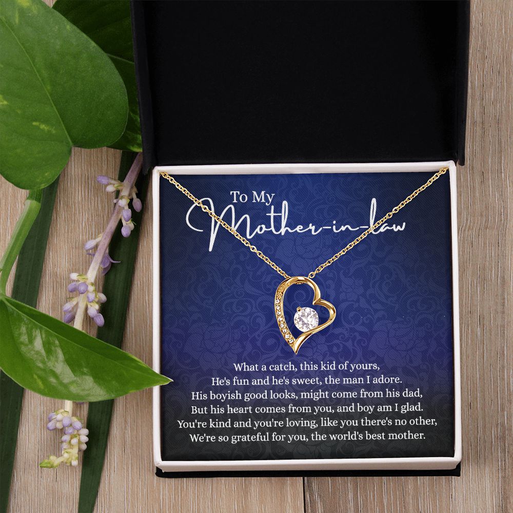 To My Mother in Law Necklace, Gift for Mother in Law Jewelry Box, Gift Card, Necklace for Mother in Law Jewelry Gift to My Mother-in-law on Wedding Day Mother's day gift for Mother in Law Forever Love Necklace
