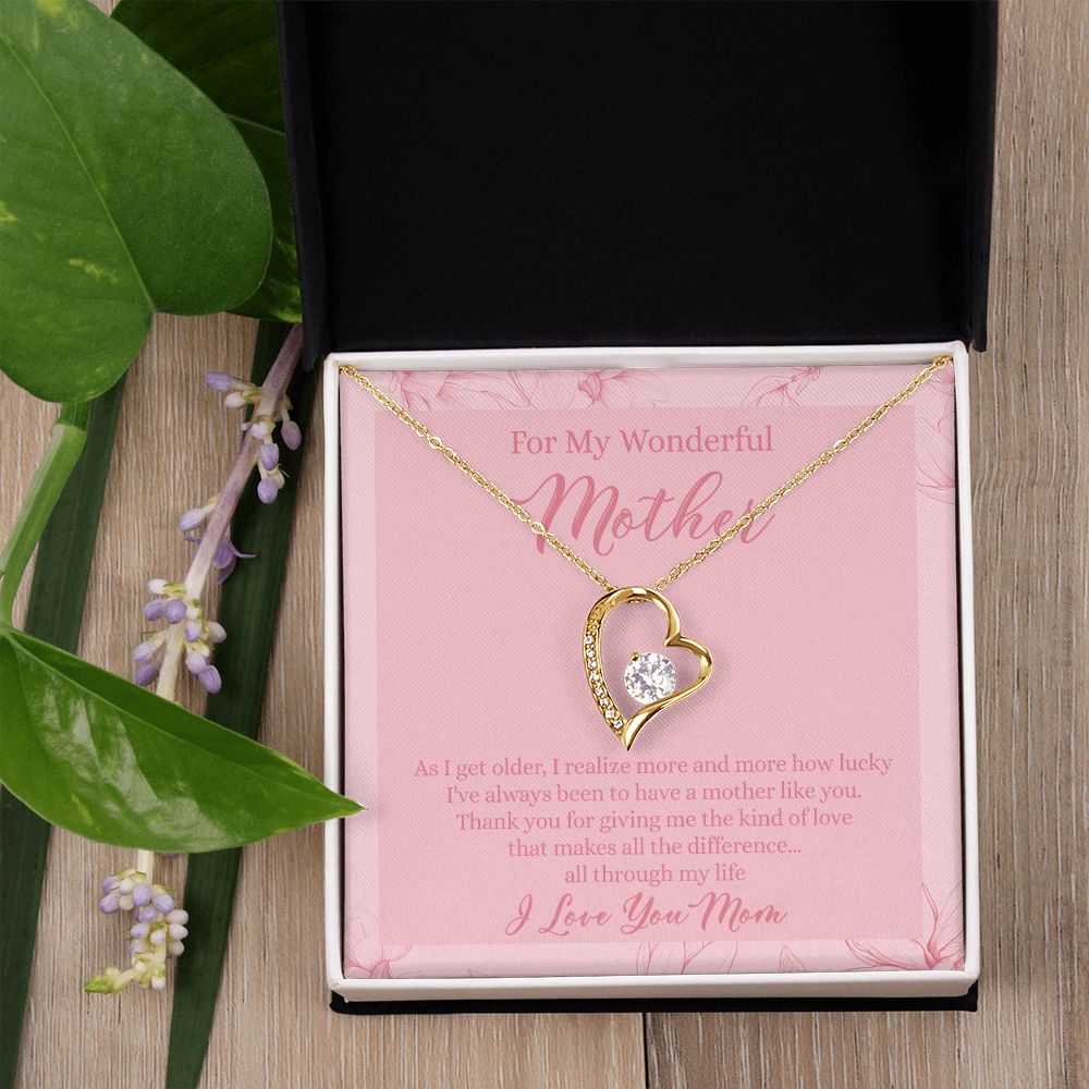 To My Wonderful Mother Necklace Message Card, Gift Box for Mom Birthday Gift From Daughter Mothers Day Necklace for Mom Gift From Daughter Mom Gifts For Wedding Mom Thank You Gift For Mom Forever Love Necklace