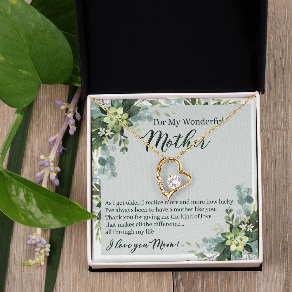 To My Wonderful Mother Necklace Message Card, Gift Box for Mom Birthday Gift From Daughter Mothers Day Necklace for Mom Gift From Daughter Mom Gifts For Mom Thank You Gift For Mom Forever Love Necklace