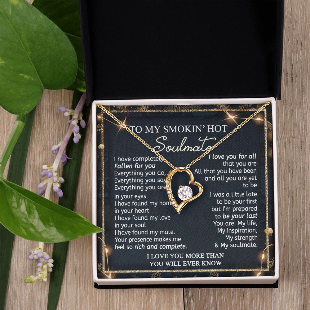 To My Smokin Hot Soulmate Necklace - Wife Gifts From Husband To My Wife Necklace, Gift for Her Romantic, Girlfriend Gifts Necklace for Wife from Men Includes Message Card and Gift Box 14 Forever Love Necklace