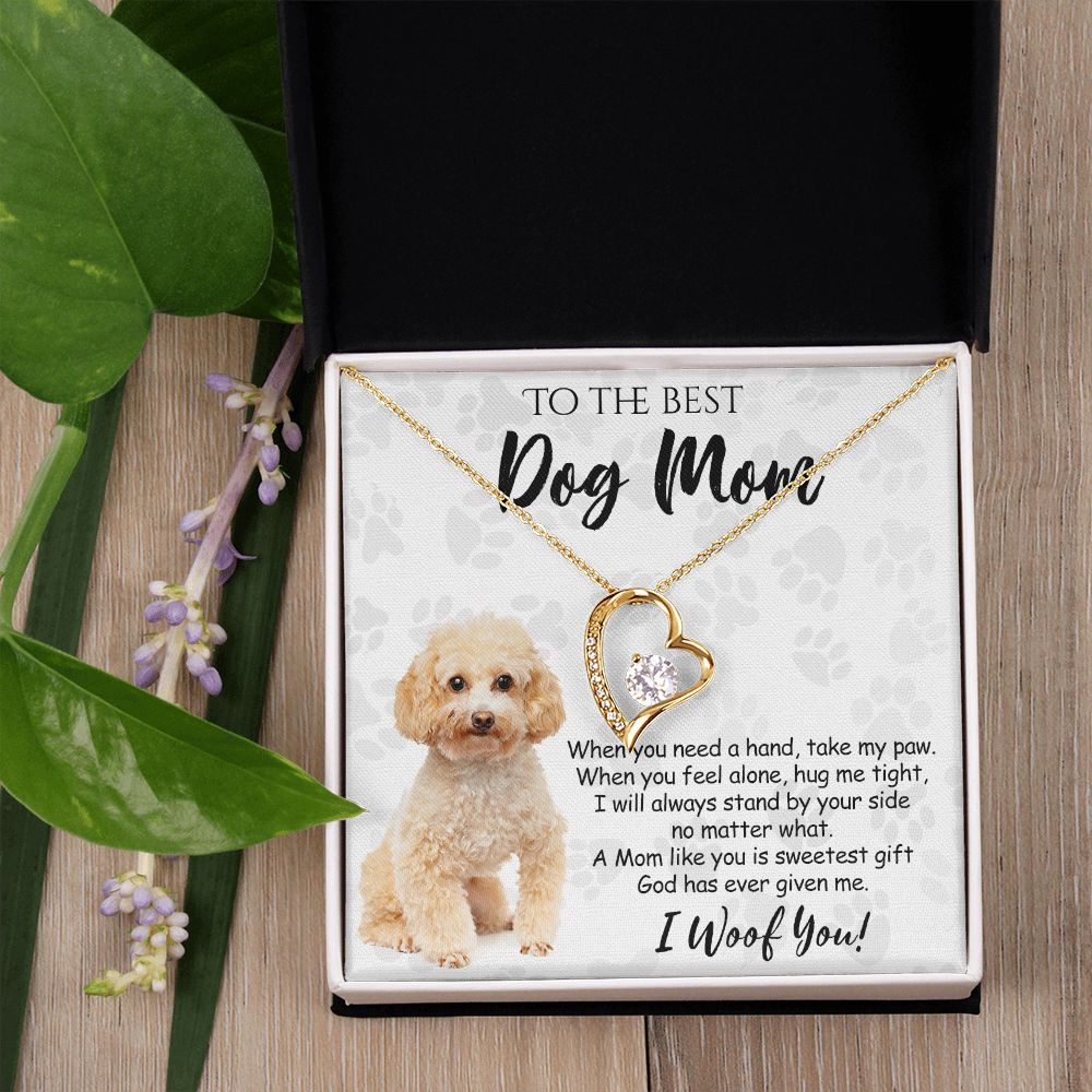To The Best Poodle Dog Mom Knot Necklace Mother's Day Gift , I Woof You Quote Gift Card, Message Card Jewelry For Dog Lovers, Necklace For Mom Forever Love Necklace