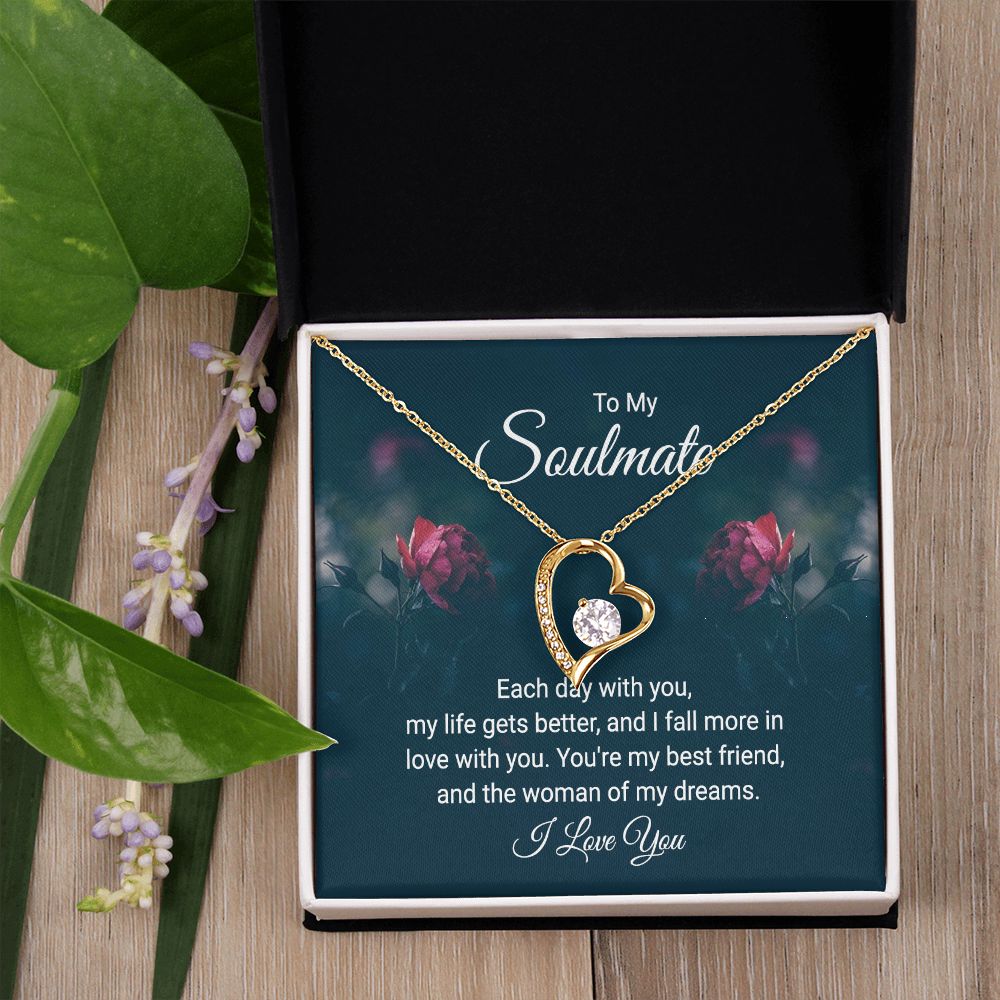 To My Soulmate Necklace for Women Birthday Christmas Jewelry Gifts For My Wife with Message Card Box Personalized Gift Present Pendant for Future Wife Soulmate Girlfriend Love 20 Forever Love Necklace