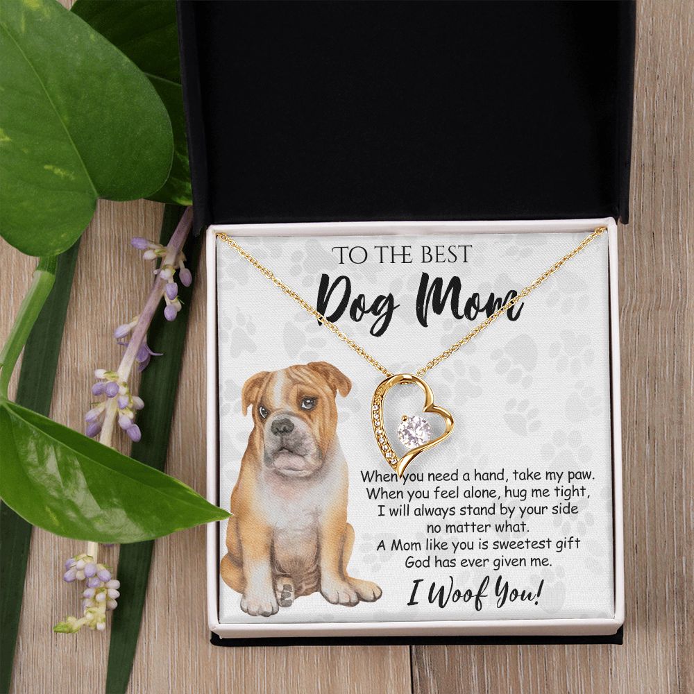 To The Best BullDog Mom Knot Necklace Mother's Day Gift , I Woof You Gift Card, Message Card Jewelry For Dog Lovers, Necklace For Mom Forever Love Necklace