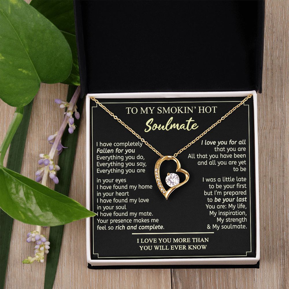 To My Smokin Hot Soulmate Necklace - Wife Gifts From Husband To My Wife Necklace, Gift for Her Romantic, Girlfriend Gifts Necklace for Wife from Men Includes Message Card and Gift Box 2 Forever Love Necklace
