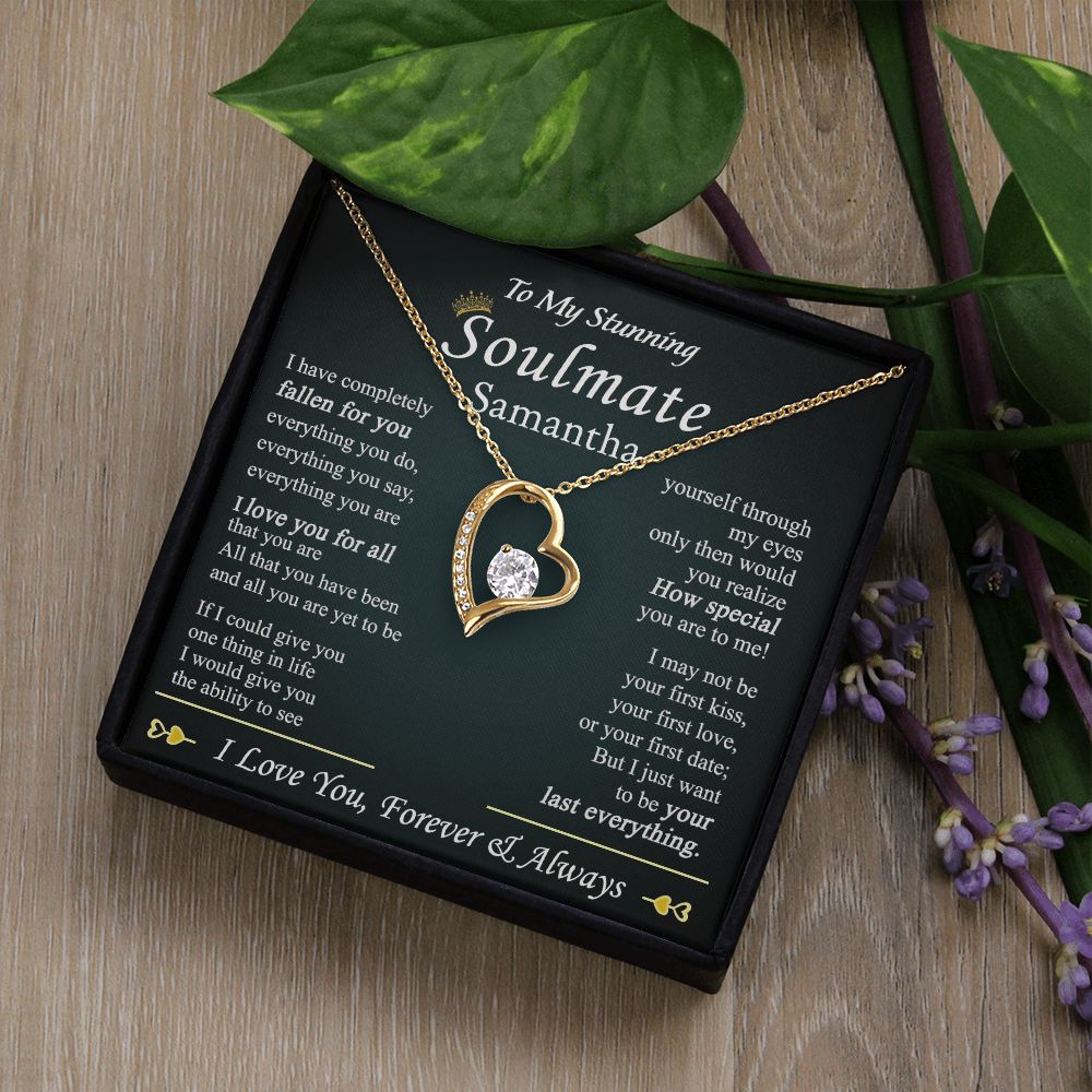 To My Soulmate Necklace for Women Birthday Valentines Day Jewelry Gifts For My Wife with Message Card Box Personalized Gift Present Pendant for Future Wife Soulmate Girlfriend Love 1 Forever Love Necklace