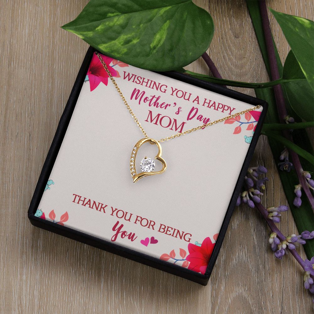 To My Mom Wishing You A Happy Mother's Day Gift From Daughter Or Son Thank You For Being You With Message Card Gift For Mom Forever Love Necklace