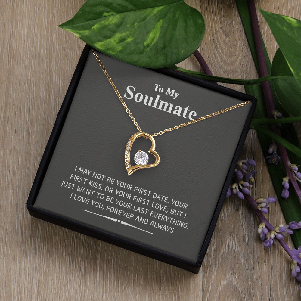 To My Soulmate Necklace for Women Birthday Valentines Day Jewelry Gifts For My Wife with Message Card Box Personalized Gift Present Pendant for Future Wife Soulmate Girlfriend Love 2 Forever Love Necklace