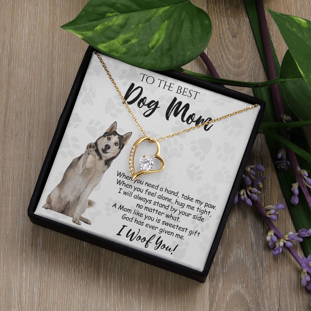 To The Best Husky Dog Mom Knot Necklace Mother's Day Gift , I Woof You Quote Gift Card, Message Card Jewelry For Dog Lovers, Necklace For Mom Forever Love Necklace