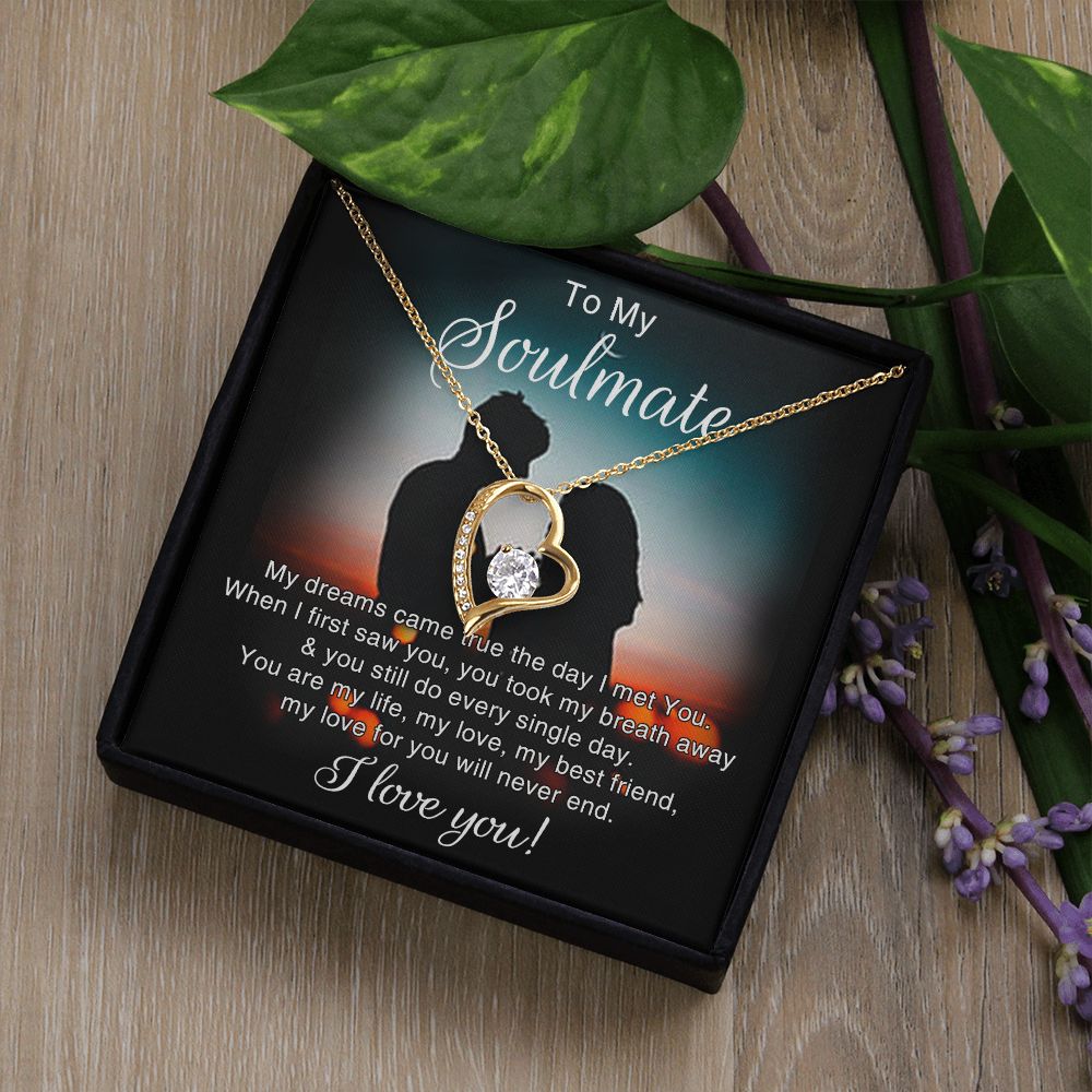 To My Soulmate Necklace for Women Birthday Christmas Jewelry Gifts For My Wife with Message Card Box Personalized Gift Present Pendant for Future Wife Soulmate Girlfriend Love 4 Forever Love Necklace