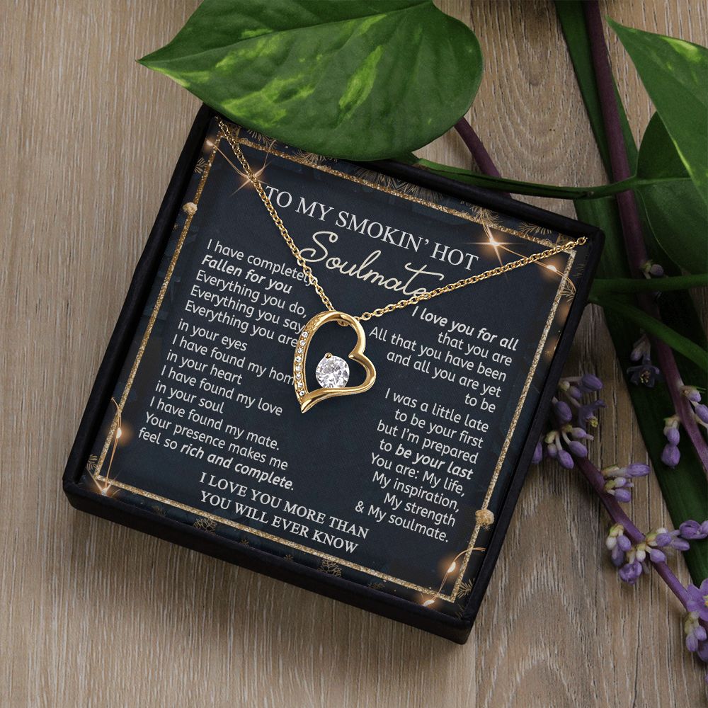 To My Smokin Hot Soulmate Necklace - Wife Gifts From Husband To My Wife Necklace, Gift for Her Romantic, Girlfriend Gifts Necklace for Wife from Men Includes Message Card and Gift Box 14 Forever Love Necklace
