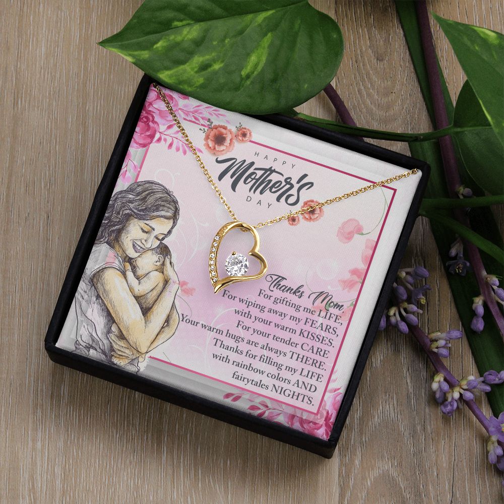 To My Mom, Mother Necklace Pendant Gift From Daughter Or Son Thanks Mom For Gifting Me Life With Message Card Gift For Mom Forever Love Necklace