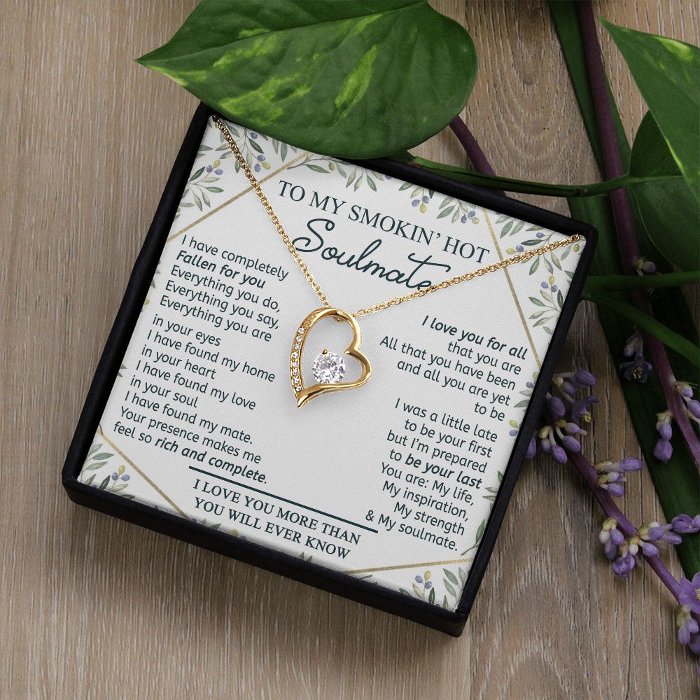 To My Smokin Hot Soulmate Necklace - Wife Gifts From Husband To My Wife Necklace, Gift for Her Romantic, Girlfriend Gifts Necklace for Wife from Men Includes Message Card and Gift Box 18 Forever Love Necklace