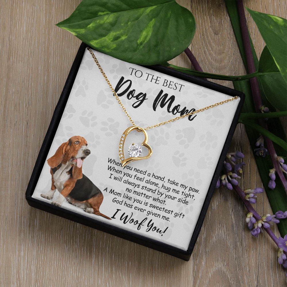 To The Best Basset Hound Dog Mom Knot Necklace Mother's Day Gift , I Woof You Quote Gift Card, Message Card Jewelry For Dog Lovers, Necklace For Mom Forever Love Necklace
