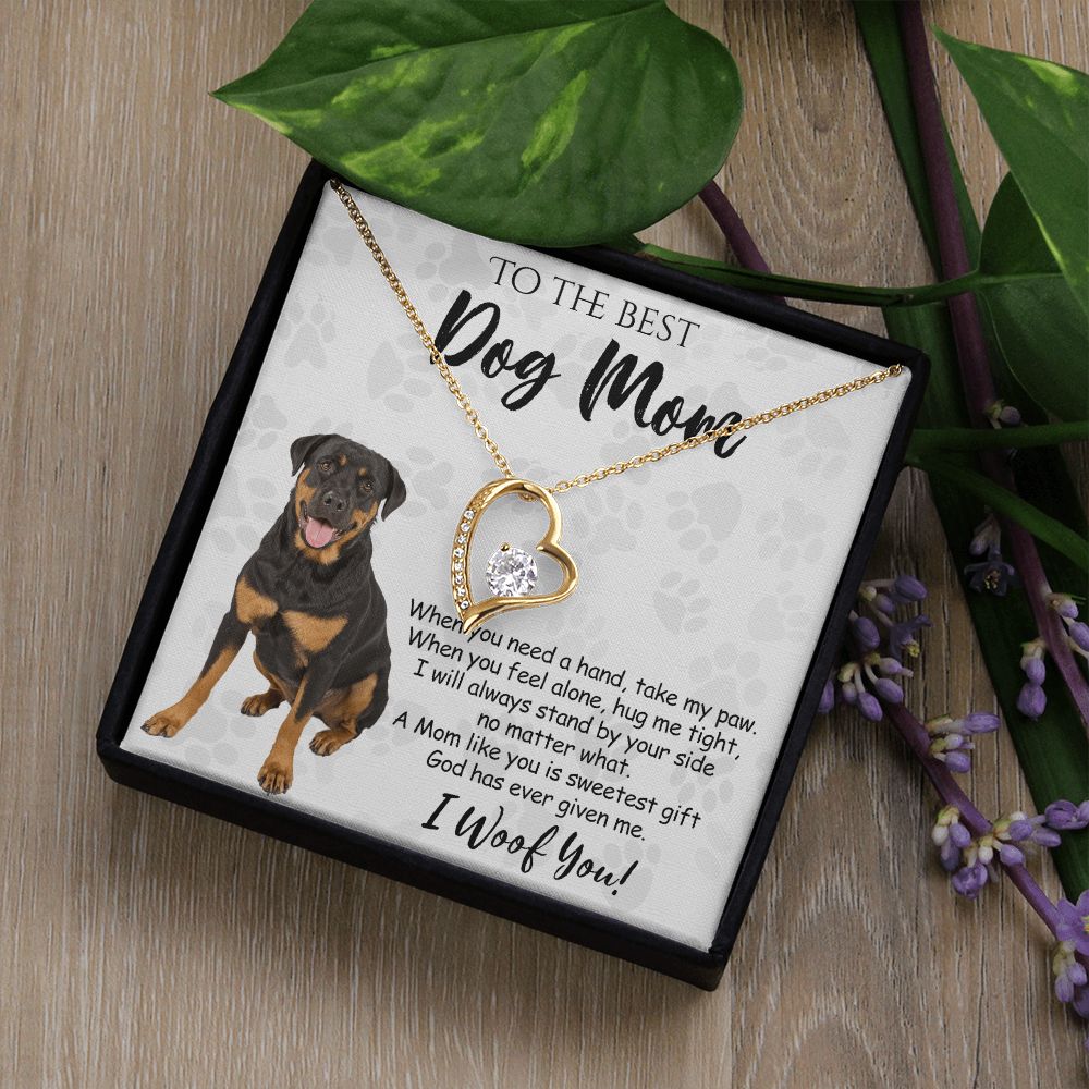 To The Best Rottweiler Dog Mom Knot Necklace Mother's Day Gift , I Woof You Quote Gift Card, Message Card Jewelry For Dog Lovers, Necklace For Mom Forever Love Necklace