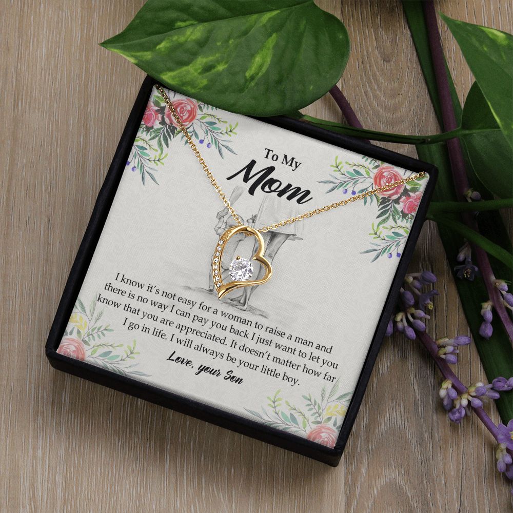 To My Mom Necklace Pendant Gift From Son And Happy Mother's Day Gift For Mom Birthday, Anniversary Your Little Boy Forever Love Necklace