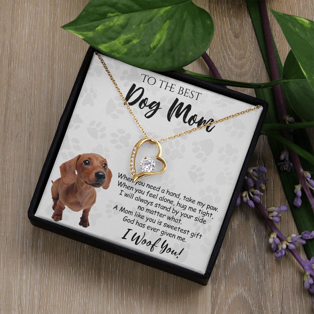 To The Best Dachshund Dog Mom Knot Necklace Mother's Day Gift , I Woof You Quote Gift Card, Message Card Jewelry For Dog Lovers, Necklace For Mom Forever Love Necklace