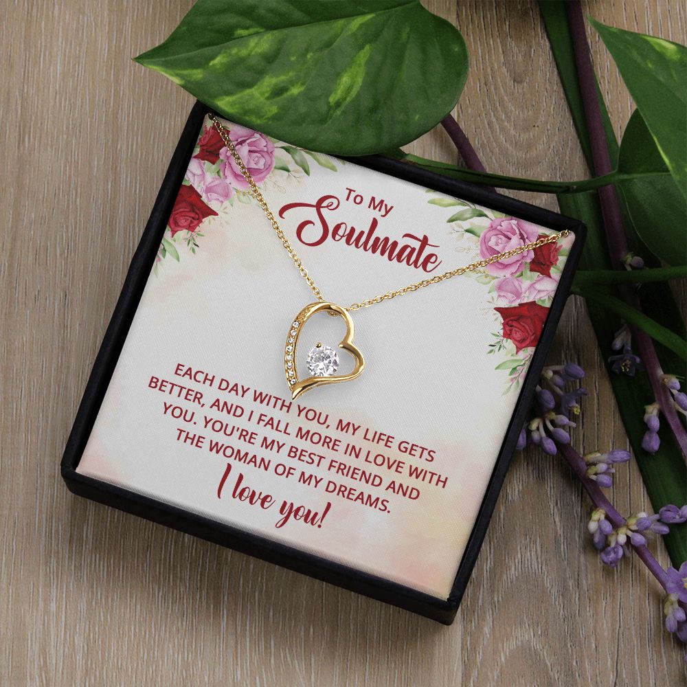 To My Soulmate Necklace for Women Birthday Christmas Jewelry Gifts For My Wife with Message Card Box Personalized Gift Present Pendant for Future Wife Soulmate Girlfriend Love 11 Forever Love Necklace