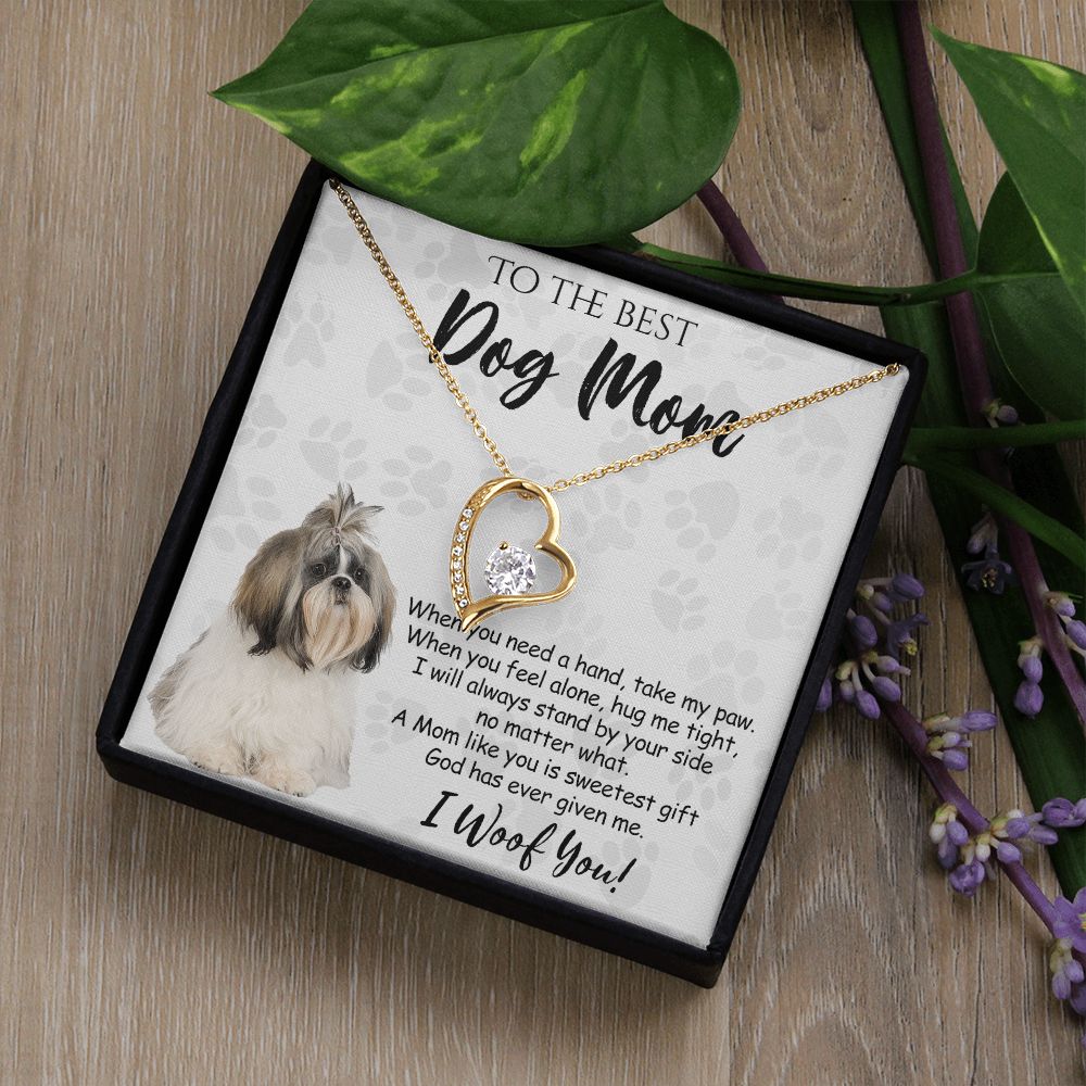 To The Best Shih Tzu Dog Mom Knot Necklace Mother's Day Gift , I Woof You Quote Gift Card, Message Card Jewelry For Dog Lovers, Necklace For Mom Forever Love Necklace