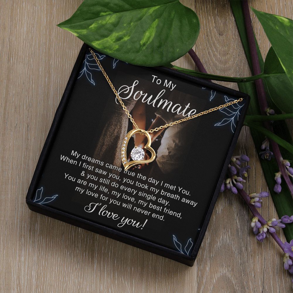 To My Soulmate Necklace for Women Birthday Christmas Jewelry Gifts For My Wife with Message Card Box Personalized Gift Present Pendant for Future Wife Soulmate Girlfriend Love 5 Forever Love Necklace