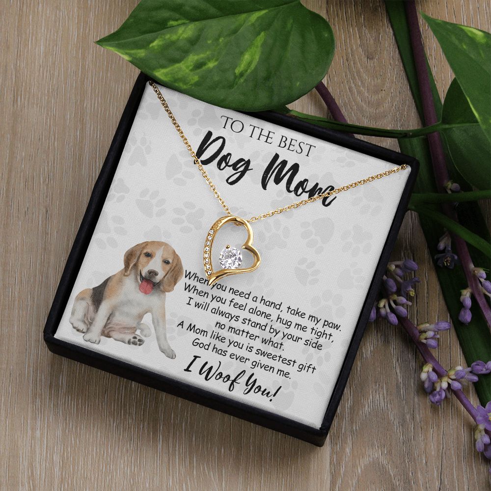 To The Best Beagle Dog Mom Knot Necklace Mother's Day Gift , I Woof You Quote Gift Card, Message Card Jewelry For Dog Lovers, Necklace For Mom Forever Love Necklace