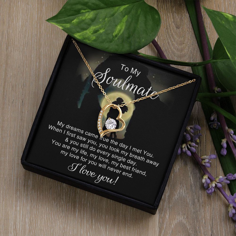 To My Soulmate Necklace for Women Birthday Christmas Jewelry Gifts For My Wife with Message Card Box Personalized Gift Present Pendant for Future Wife Soulmate Girlfriend Love 3 Forever Love Necklace