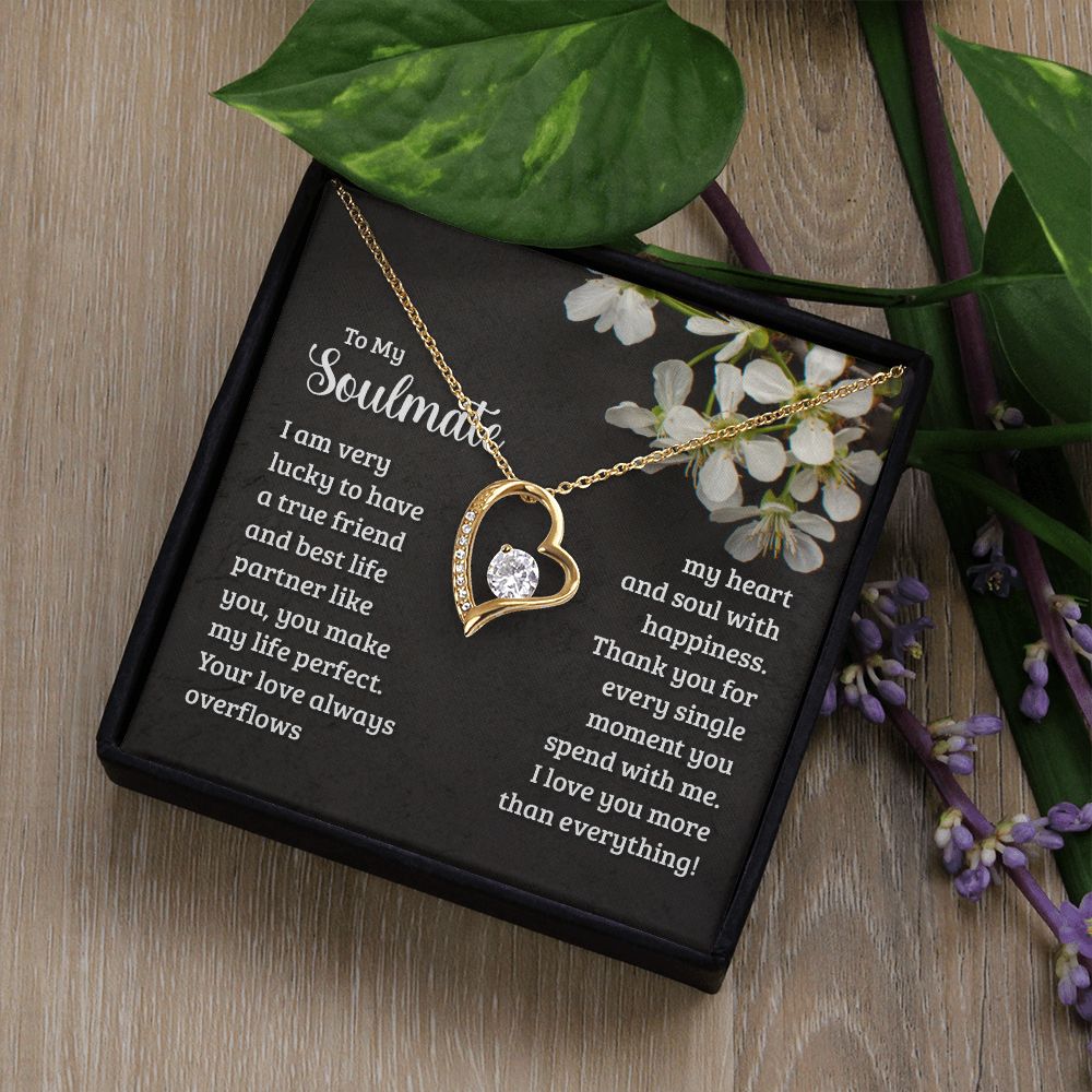To My Soulmate Necklace for Women Birthday Christmas Jewelry Gifts For My Wife with Message Card Box Personalized Gift Present Pendant for Future Wife Soulmate Girlfriend Love 18 Forever Love Necklace