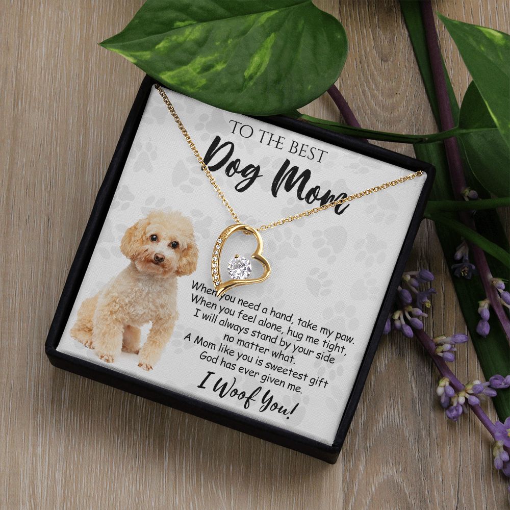 To The Best Poodle Dog Mom Knot Necklace Mother's Day Gift , I Woof You Quote Gift Card, Message Card Jewelry For Dog Lovers, Necklace For Mom Forever Love Necklace