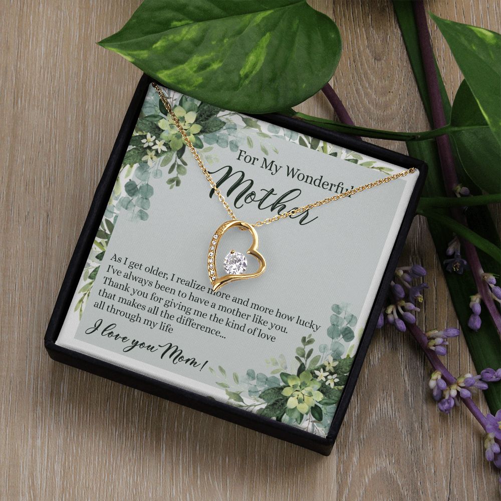 To My Wonderful Mother Necklace Message Card, Gift Box for Mom Birthday Gift From Daughter Mothers Day Necklace for Mom Gift From Daughter Mom Gifts For Mom Thank You Gift For Mom Forever Love Necklace