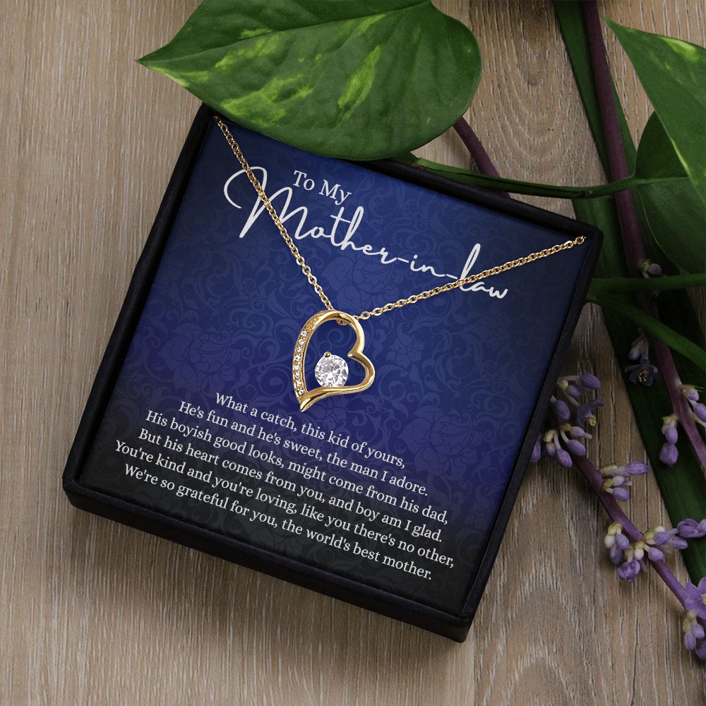 To My Mother in Law Necklace, Gift for Mother in Law Jewelry Box, Gift Card, Necklace for Mother in Law Jewelry Gift to My Mother-in-law on Wedding Day Mother's day gift for Mother in Law Forever Love Necklace