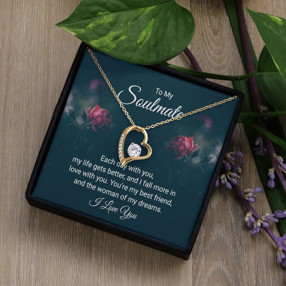To My Soulmate Necklace for Women Birthday Christmas Jewelry Gifts For My Wife with Message Card Box Personalized Gift Present Pendant for Future Wife Soulmate Girlfriend Love 20 Forever Love Necklace