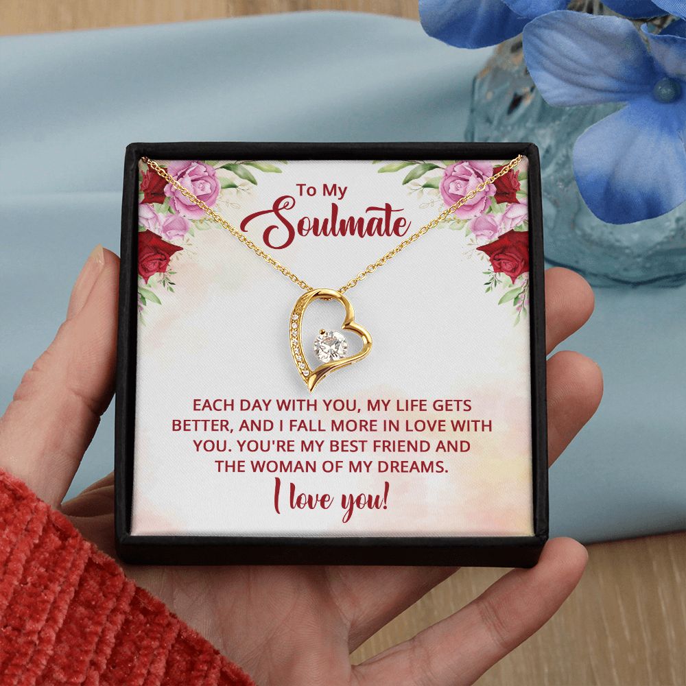 To My Soulmate Necklace for Women Birthday Christmas Jewelry Gifts For My Wife with Message Card Box Personalized Gift Present Pendant for Future Wife Soulmate Girlfriend Love 11 Forever Love Necklace