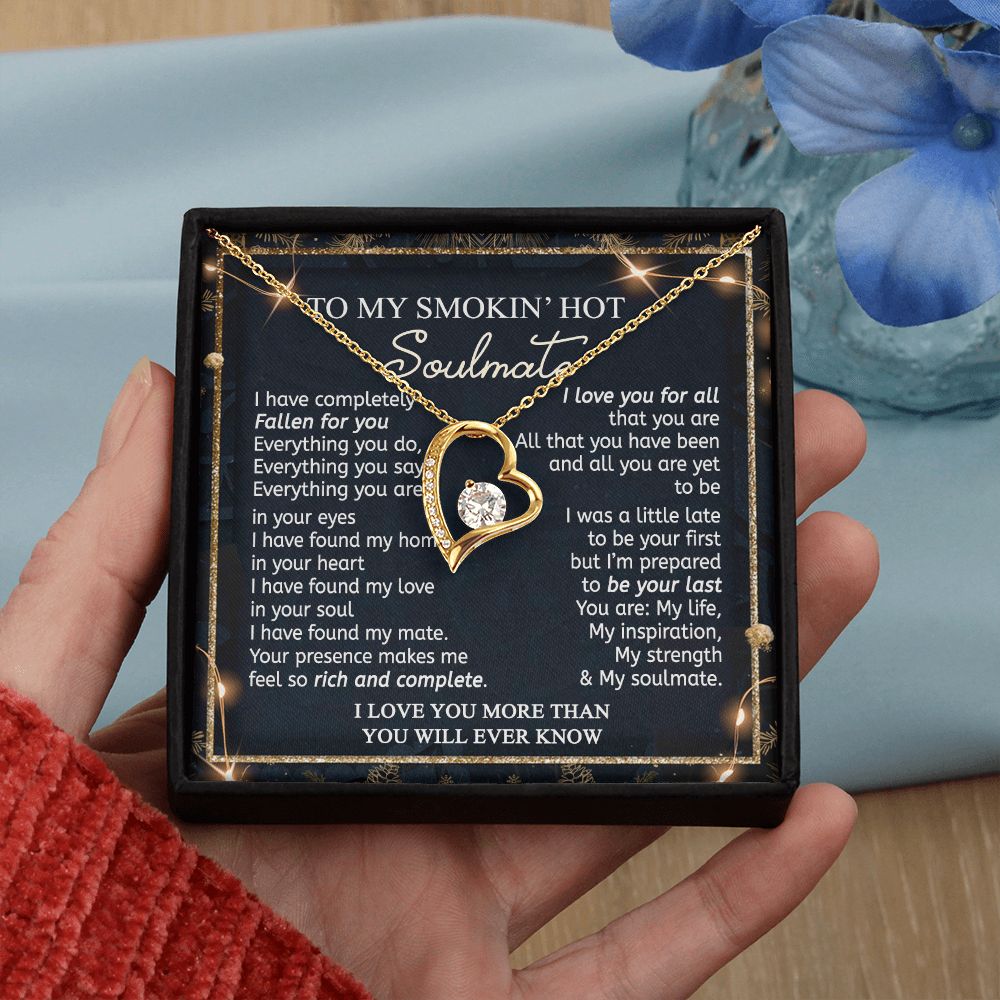 To My Smokin Hot Soulmate Necklace - Wife Gifts From Husband To My Wife Necklace, Gift for Her Romantic, Girlfriend Gifts Necklace for Wife from Men Includes Message Card and Gift Box 14 Forever Love Necklace