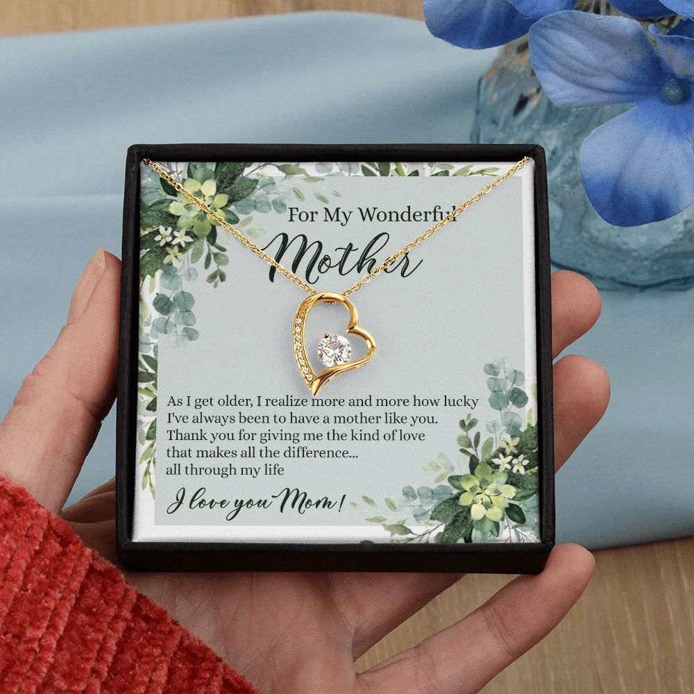 To My Wonderful Mother Necklace Message Card, Gift Box for Mom Birthday Gift From Daughter Mothers Day Necklace for Mom Gift From Daughter Mom Gifts For Mom Thank You Gift For Mom Forever Love Necklace