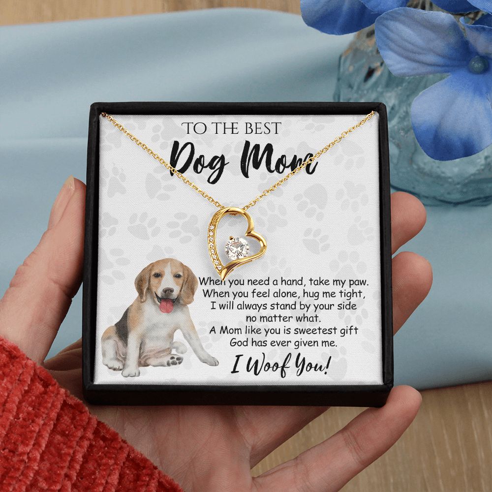 To The Best Beagle Dog Mom Knot Necklace Mother's Day Gift , I Woof You Quote Gift Card, Message Card Jewelry For Dog Lovers, Necklace For Mom Forever Love Necklace