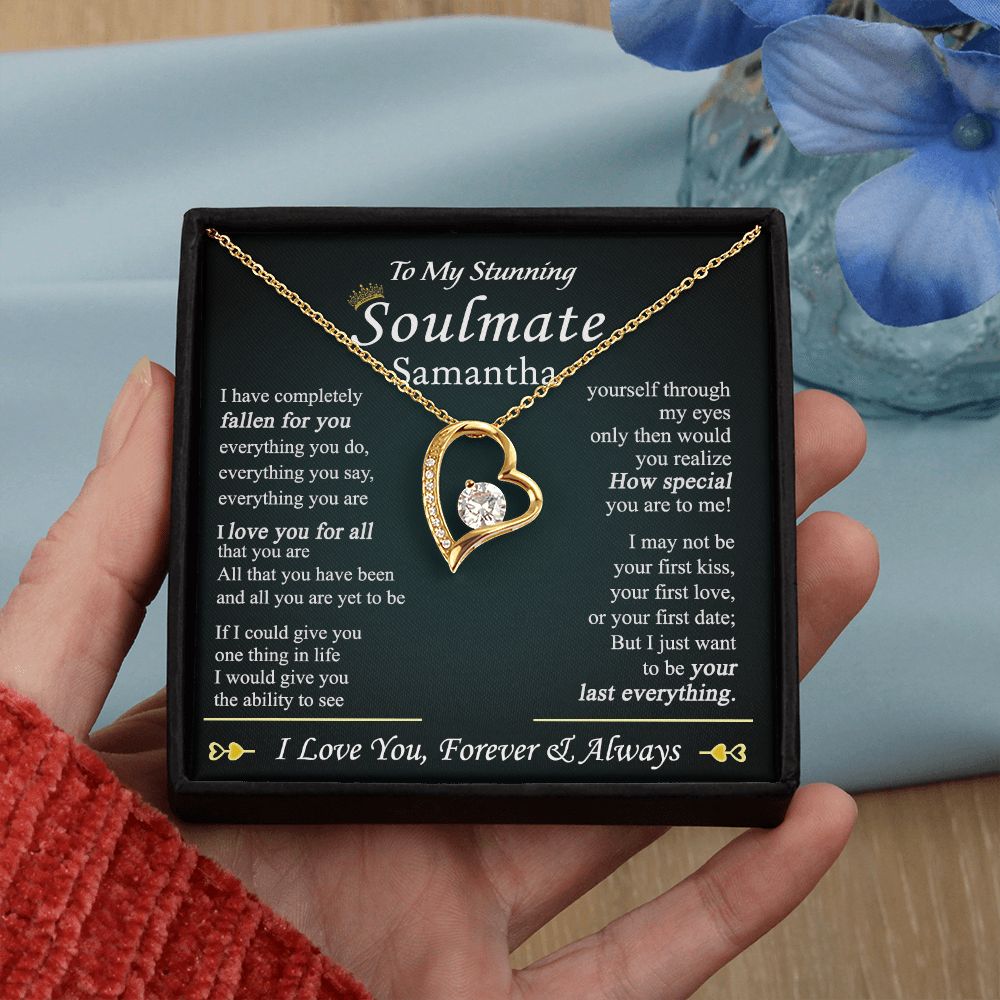 To My Soulmate Necklace for Women Birthday Valentines Day Jewelry Gifts For My Wife with Message Card Box Personalized Gift Present Pendant for Future Wife Soulmate Girlfriend Love 1 Forever Love Necklace