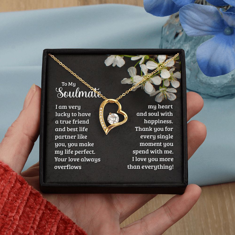To My Soulmate Necklace for Women Birthday Christmas Jewelry Gifts For My Wife with Message Card Box Personalized Gift Present Pendant for Future Wife Soulmate Girlfriend Love 18 Forever Love Necklace