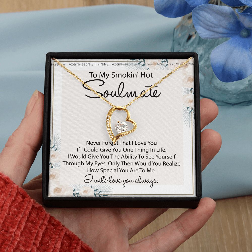 To My Smokin Hot Soulmate Necklace - Wife Gifts From Husband To My Wife Necklace, Gift for Her Romantic, Girlfriend Gifts Necklace for Wife from Men Includes Message Card and Gift Box 22 Forever Love Necklace