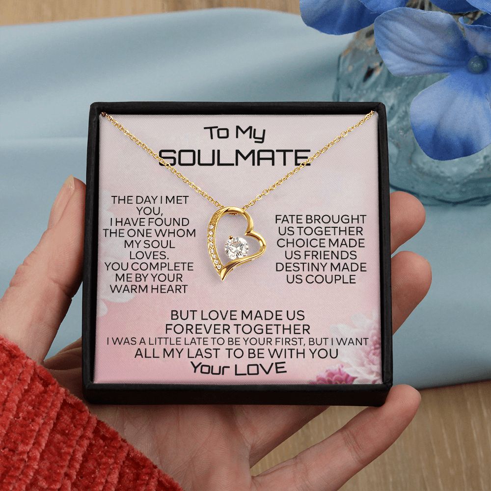 To My Soulmate Necklace for Women Birthday Christmas Jewelry Gifts For My Wife with Message Card Box Personalized Gift Present Pendant for Future Wife Soulmate Girlfriend Love 2 Forever Love Necklace