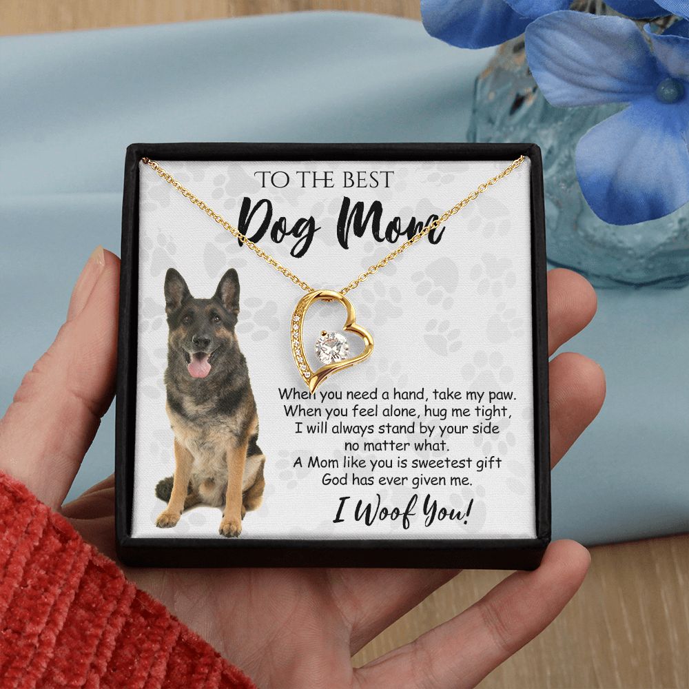 To The Best German Shepherd Dog Mom Knot Necklace Mother's Day Gift , I Woof You Quote Gift Card, Message Card Jewelry For Dog Lovers, Necklace For Mom Forever Love Necklace