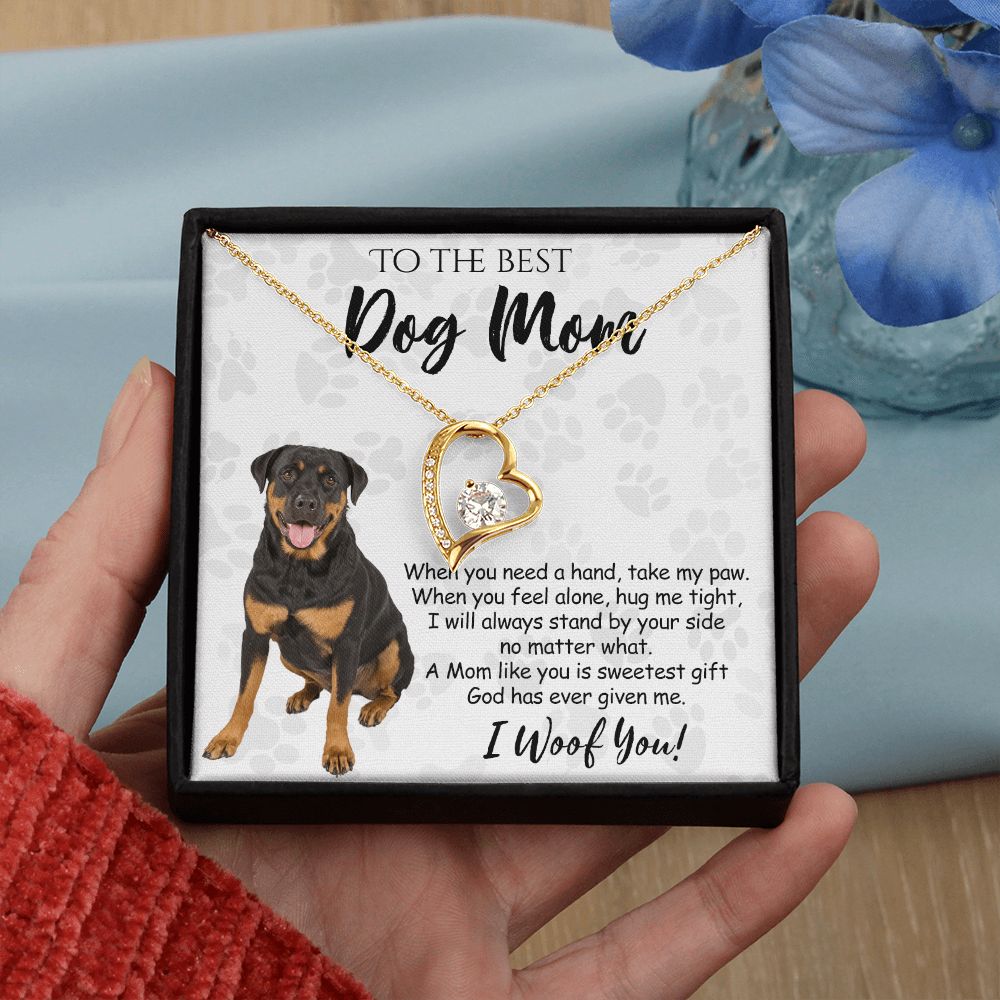 To The Best Rottweiler Dog Mom Knot Necklace Mother's Day Gift , I Woof You Quote Gift Card, Message Card Jewelry For Dog Lovers, Necklace For Mom Forever Love Necklace
