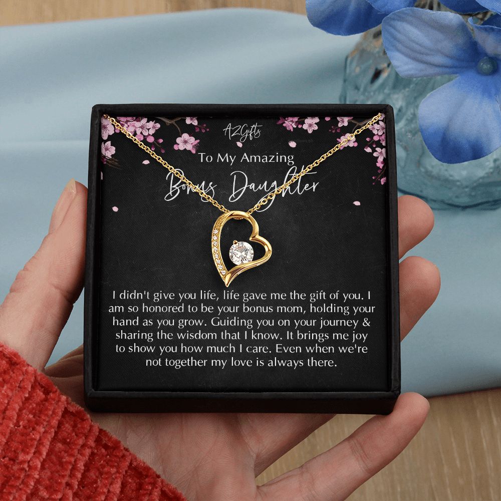 Bonus Daughter Gifts From Stepdad, Step Daughter Gifts From Stepmom, Stepdaughter Gifts From Stepdad, Father Stepdaughter Necklace, To My Bonus Daughter Necklaces, Christmas Gifts For Bonus D Forever Love Necklace