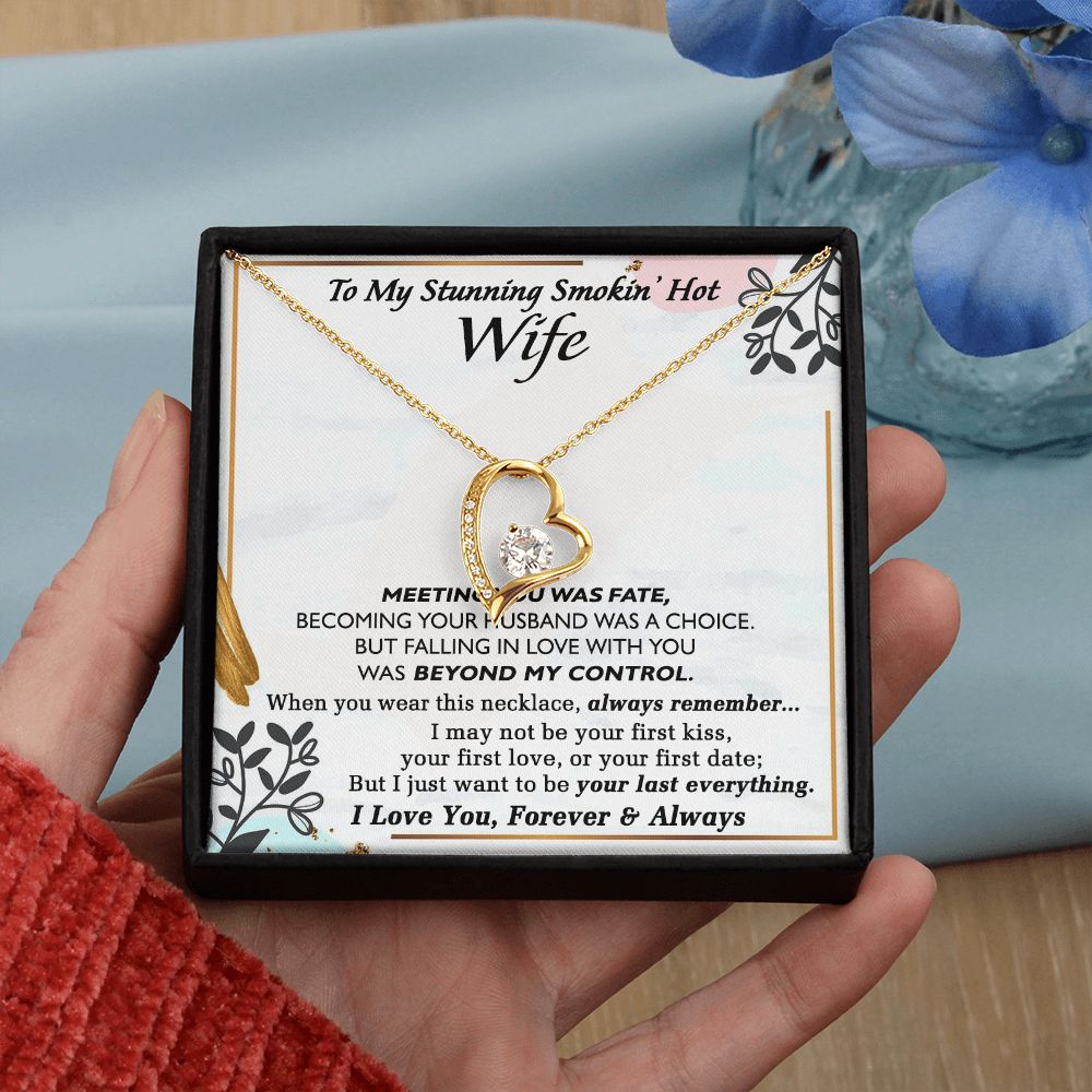 To My Smokin Hot Wife Necklace, Wedding Anniversary Jewelry For Women, Necklace For Wife from Husband, Gifts For Wife Birthday Gifts Necklace, Jewelry With Message Card In A Gift Box Forever Love Necklace