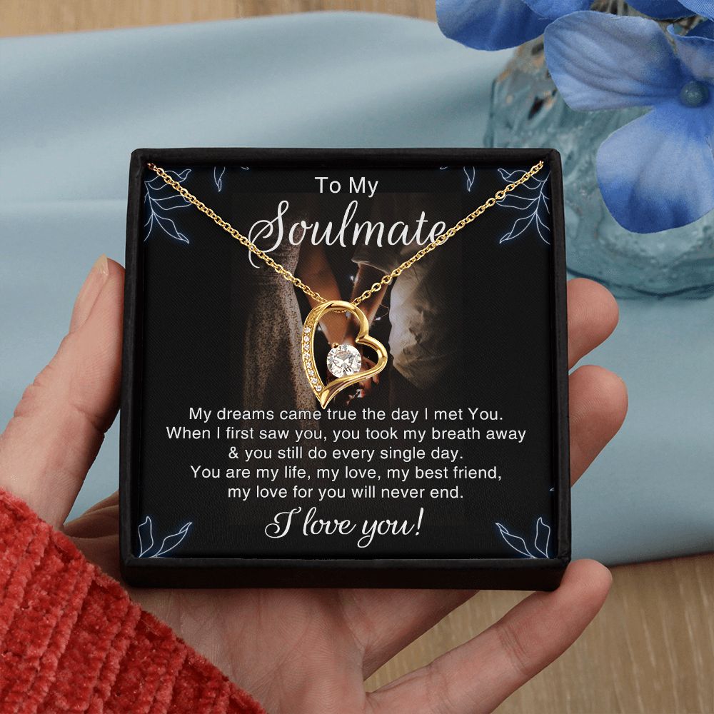 To My Soulmate Necklace for Women Birthday Christmas Jewelry Gifts For My Wife with Message Card Box Personalized Gift Present Pendant for Future Wife Soulmate Girlfriend Love 5 Forever Love Necklace